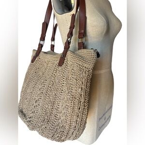 The Sak crochet shopper tote purse beige boho bucket bag bohemian festival